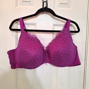 Cacique 48D Lightly Lined Balconette purple lace underwire plus size bra